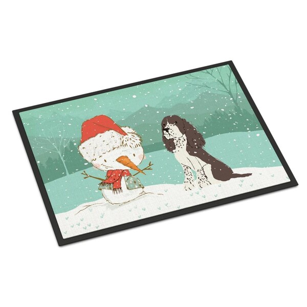 Carolines Treasures 18 x 27 in. Brown English Springer Spaniel Snowman Christmas Indoor or Outdoor Mat CK2074MAT - main